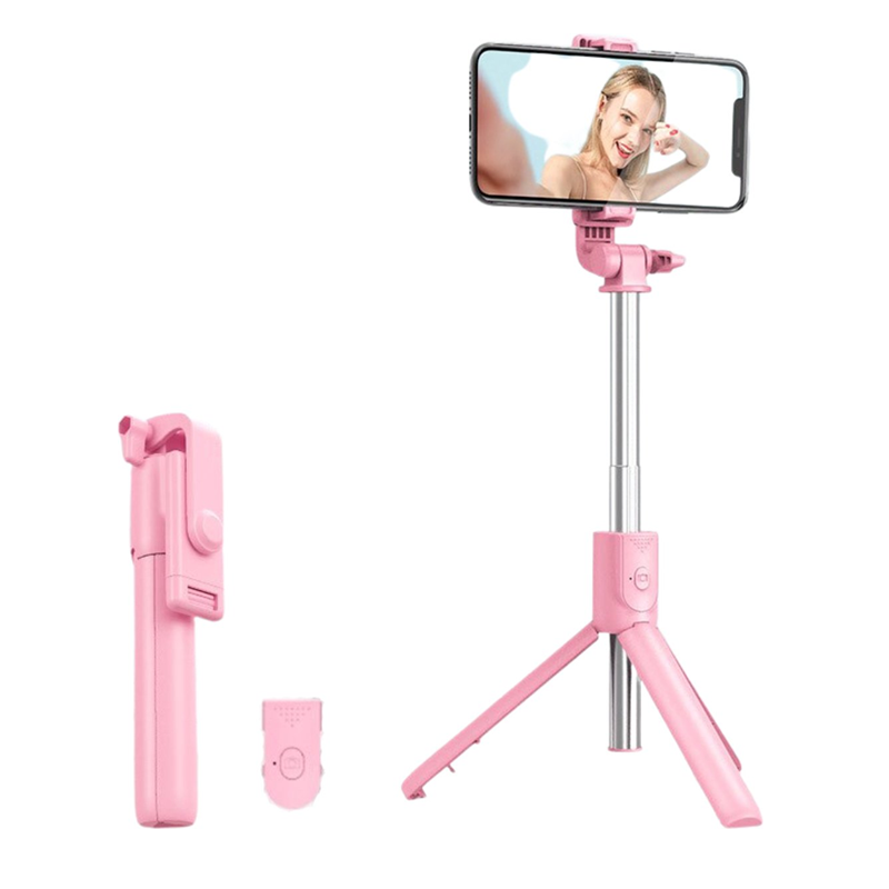 roze selfiestick staand